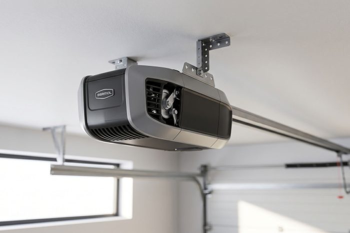 Motor para puerta automática electromecánico instalado en garaje residencial